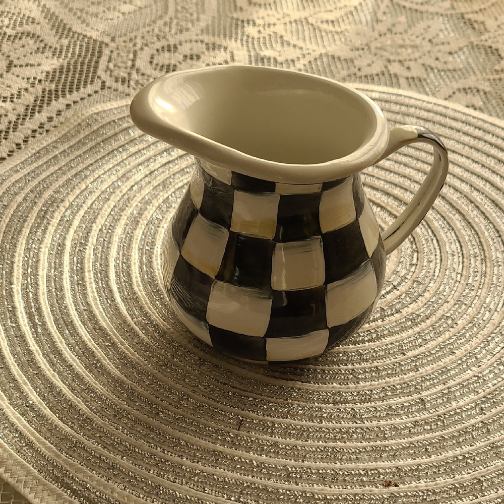MacKenzie-Childs Black and White Checkered Metal Creamer - Picture 4 of 7